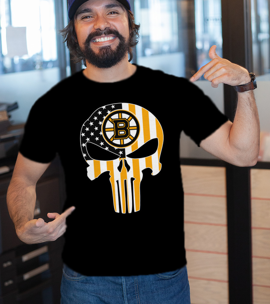Boston Bruins Punisher Skull American Flag T-Shirt