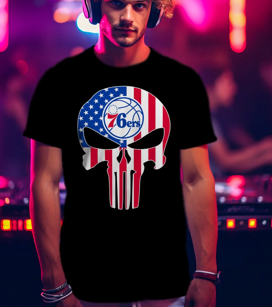 Philadelphia 76ers Stars And Stripes Punisher T-Shirt