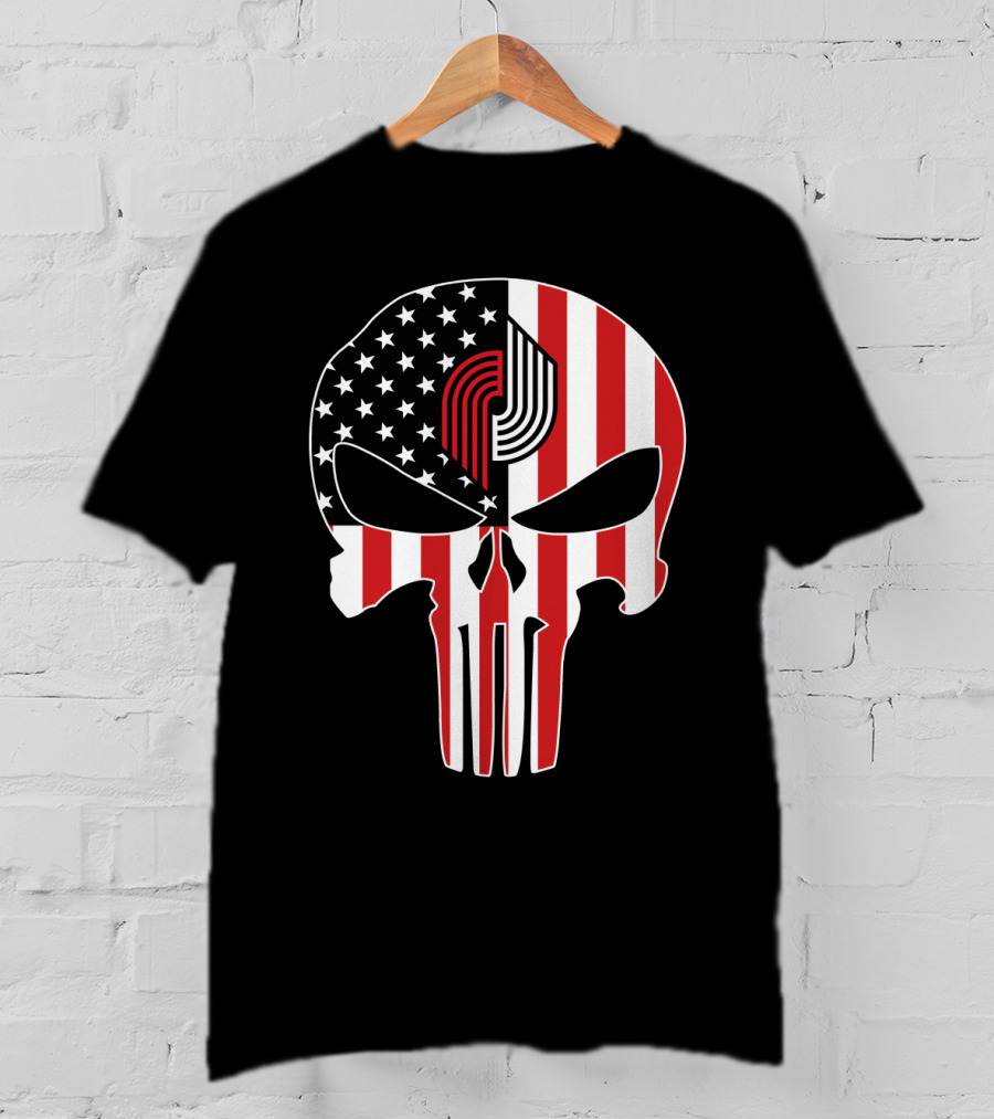 Portland Trail Blazers Punisher American Flag Skull T-Shirt