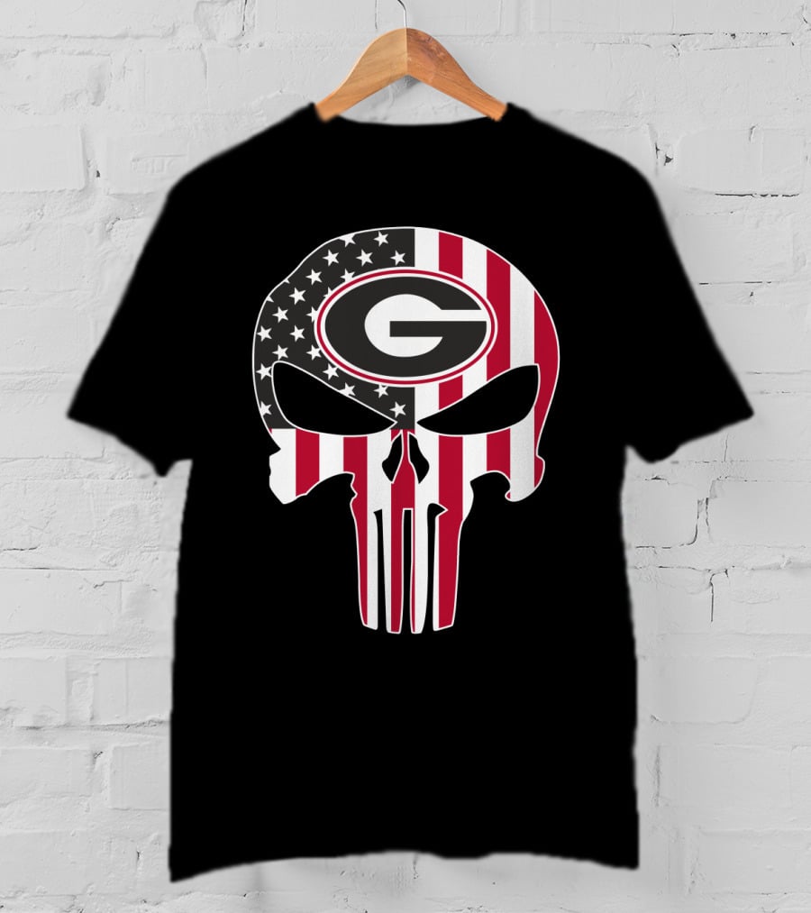 Georgia Bulldogs American Flag Skull T-Shirt
