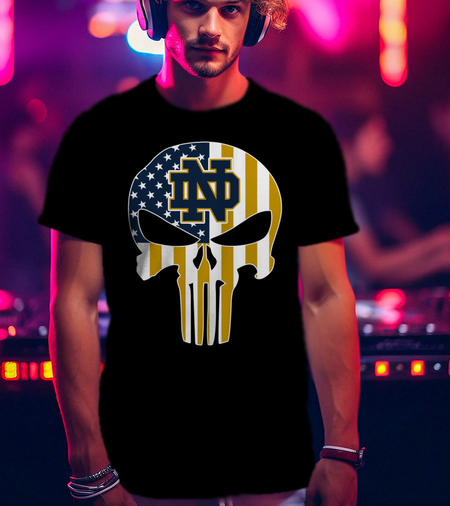Notre Dame Fighting Irish Nd Skull American Flag T-Shirt
