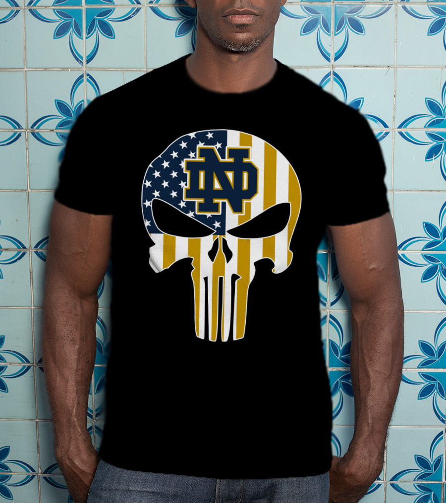 Notre Dame Fighting Irish Nd Skull American Flag T-Shirt