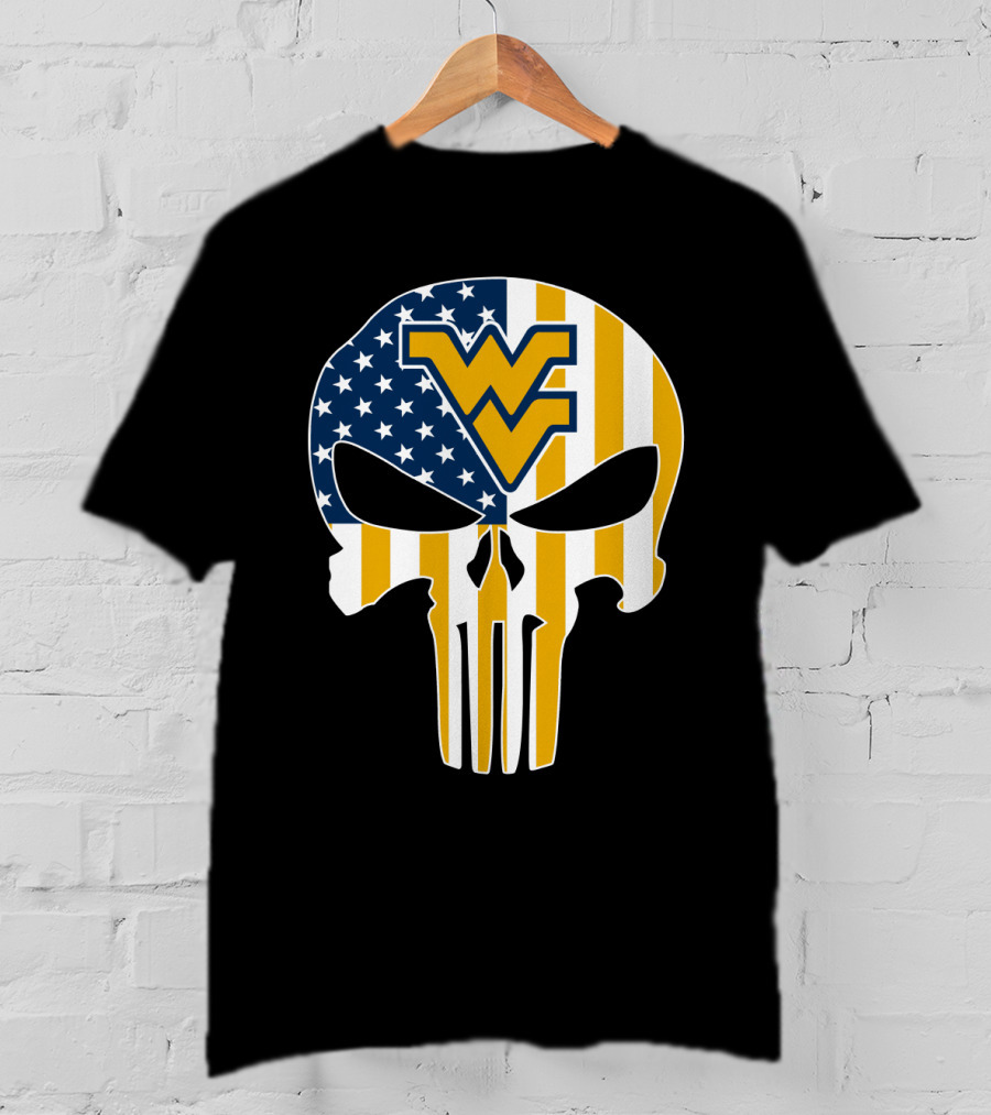 Wv American Flag Punisher Style West Virginia Mountaineers T-Shirt