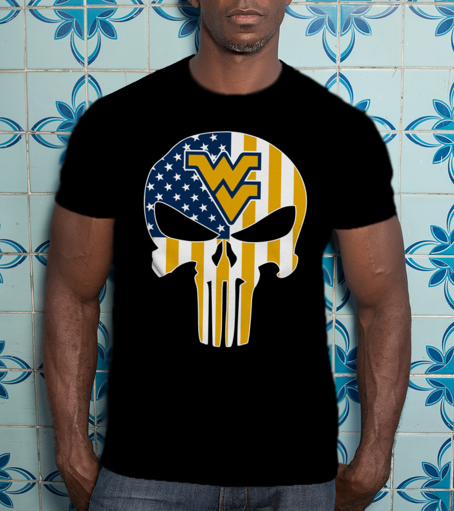 Wv American Flag Punisher Style West Virginia Mountaineers T-Shirt