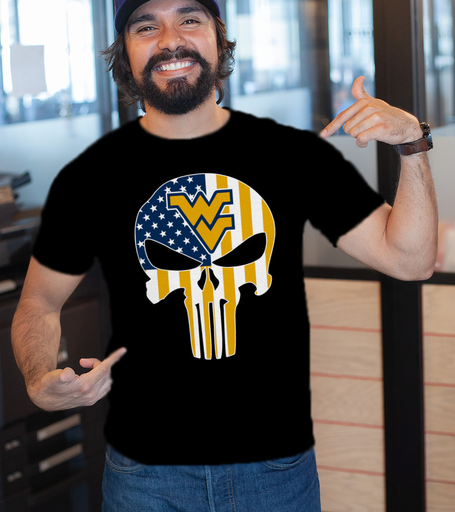Wv American Flag Punisher Style West Virginia Mountaineers T-Shirt