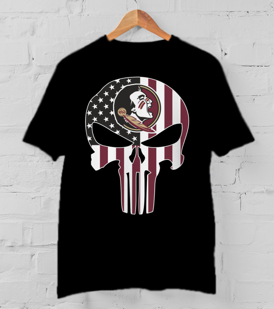 Florida State Seminoles Skull American Flag Logo Fusion T-Shirt