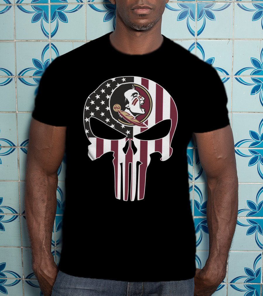 Florida State Seminoles Skull American Flag Logo Fusion T-Shirt