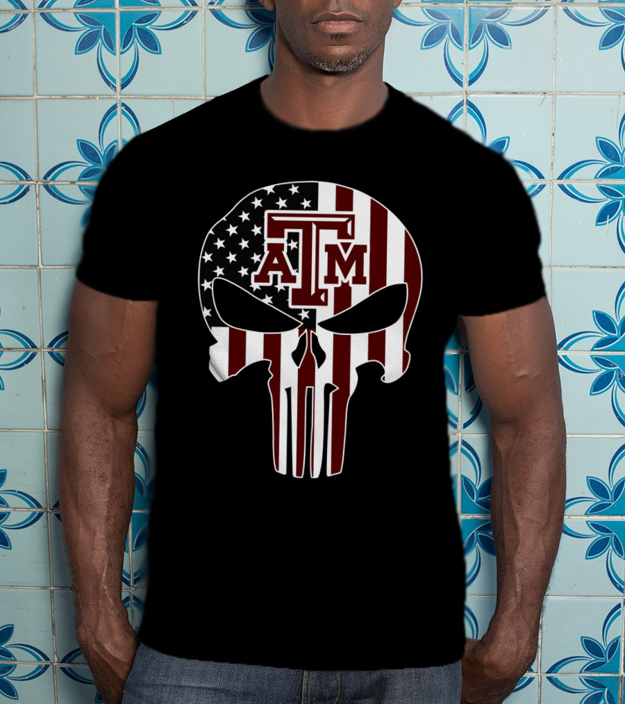 Texas A&M Aggies Skull American Flag T-Shirt