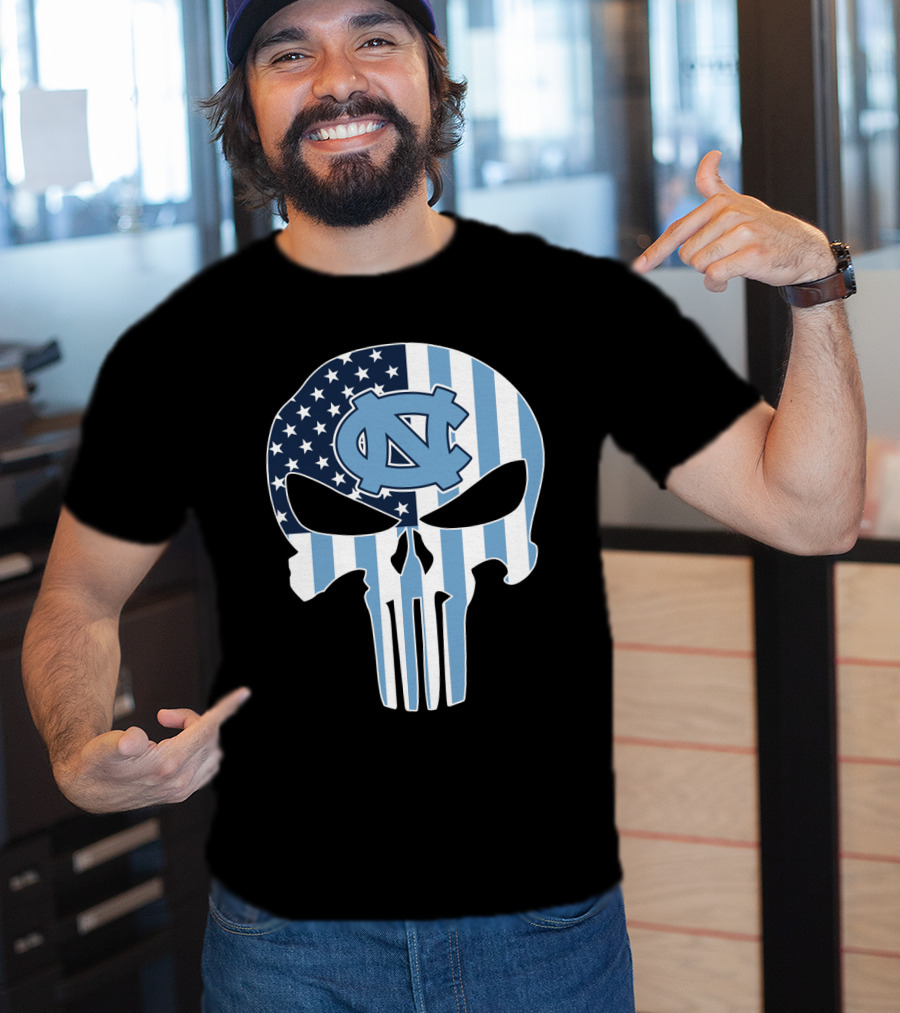 North Carolina Tar Heels Skull American Flag T-Shirt