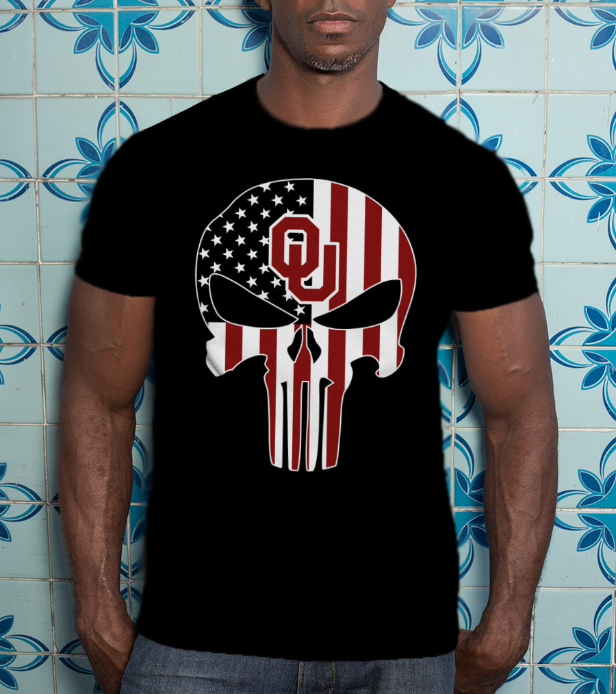 Oklahoma Sooners American Flag Skull T-Shirt