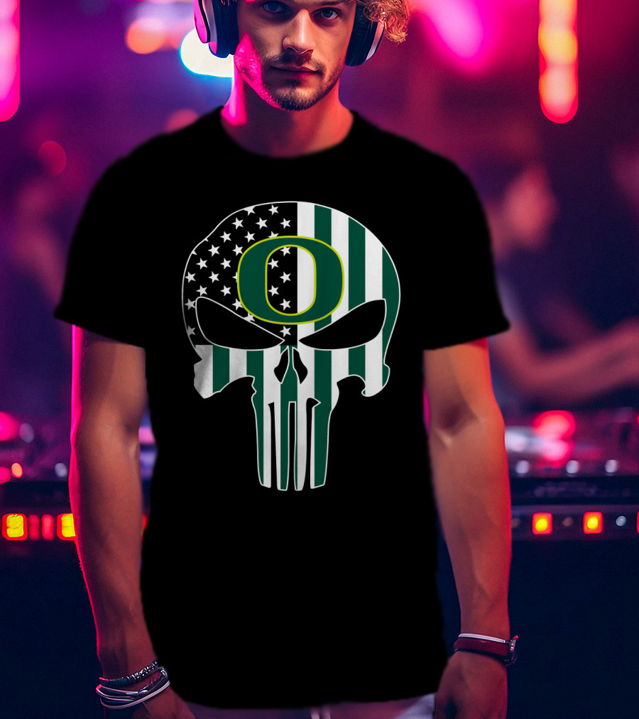 Oregon Ducks American Flag Punisher Skull T-Shirt