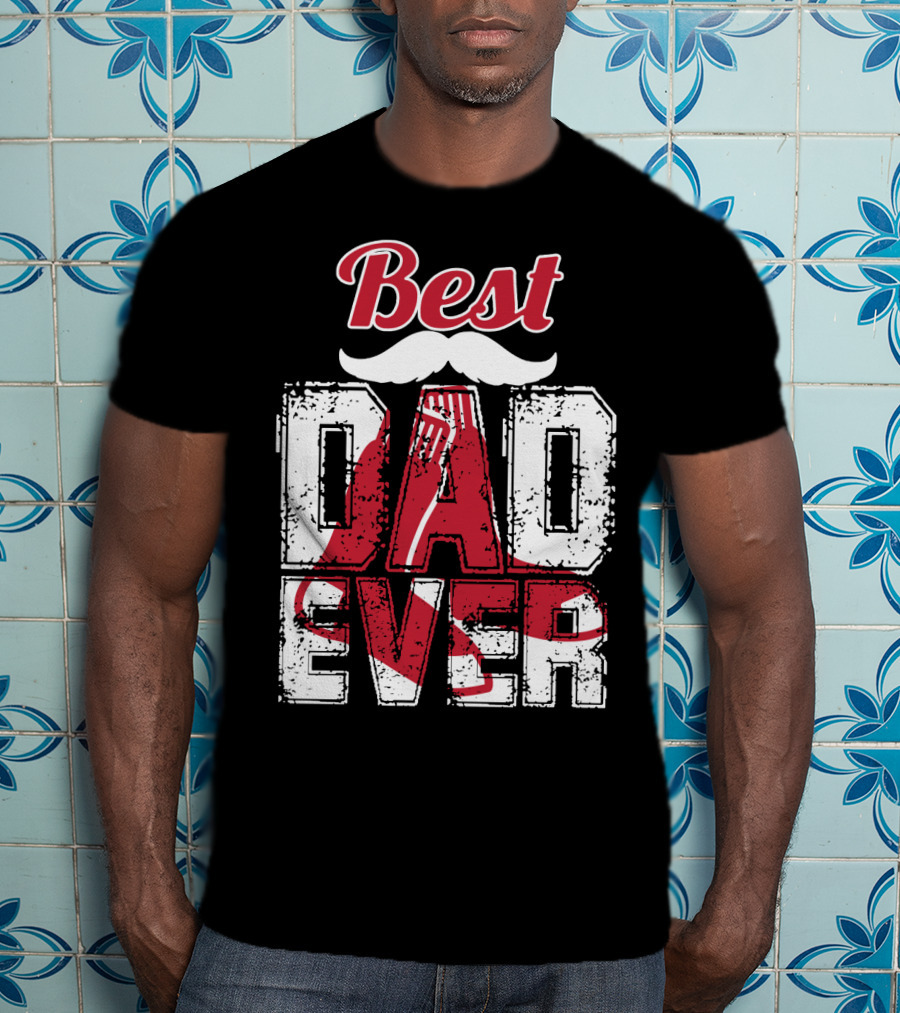 Best Dad Ever Red Sox Logo Moustache T-Shirt