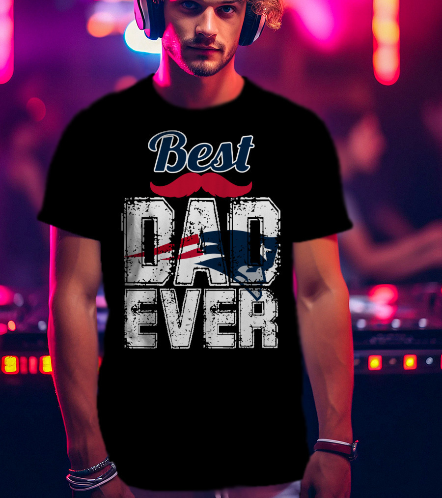 Best Dad Ever Patriots Logo Moustache T-Shirt
