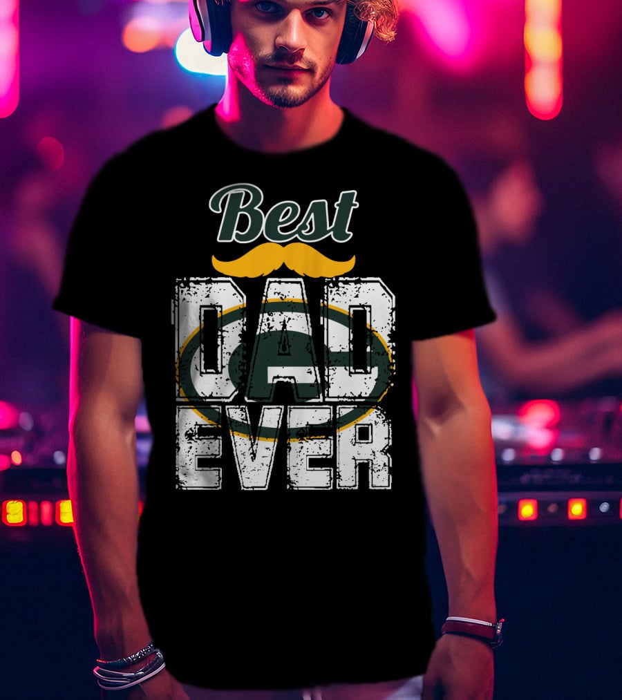 Best Dad Ever Packers Fan Mustache T-Shirt