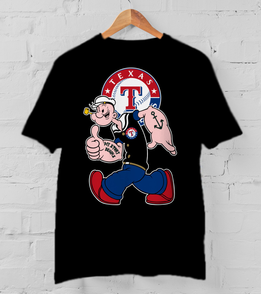 Texas Rangers Popeye Baseball Logo Mashup T-Shirt