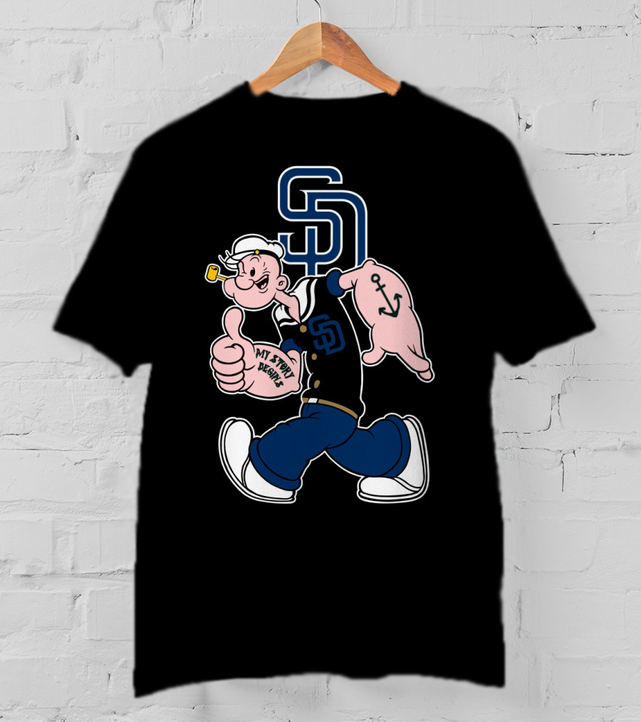 San Diego Padres Popeye Character With Sd Logo And Anchor Tattoo T-Shirt