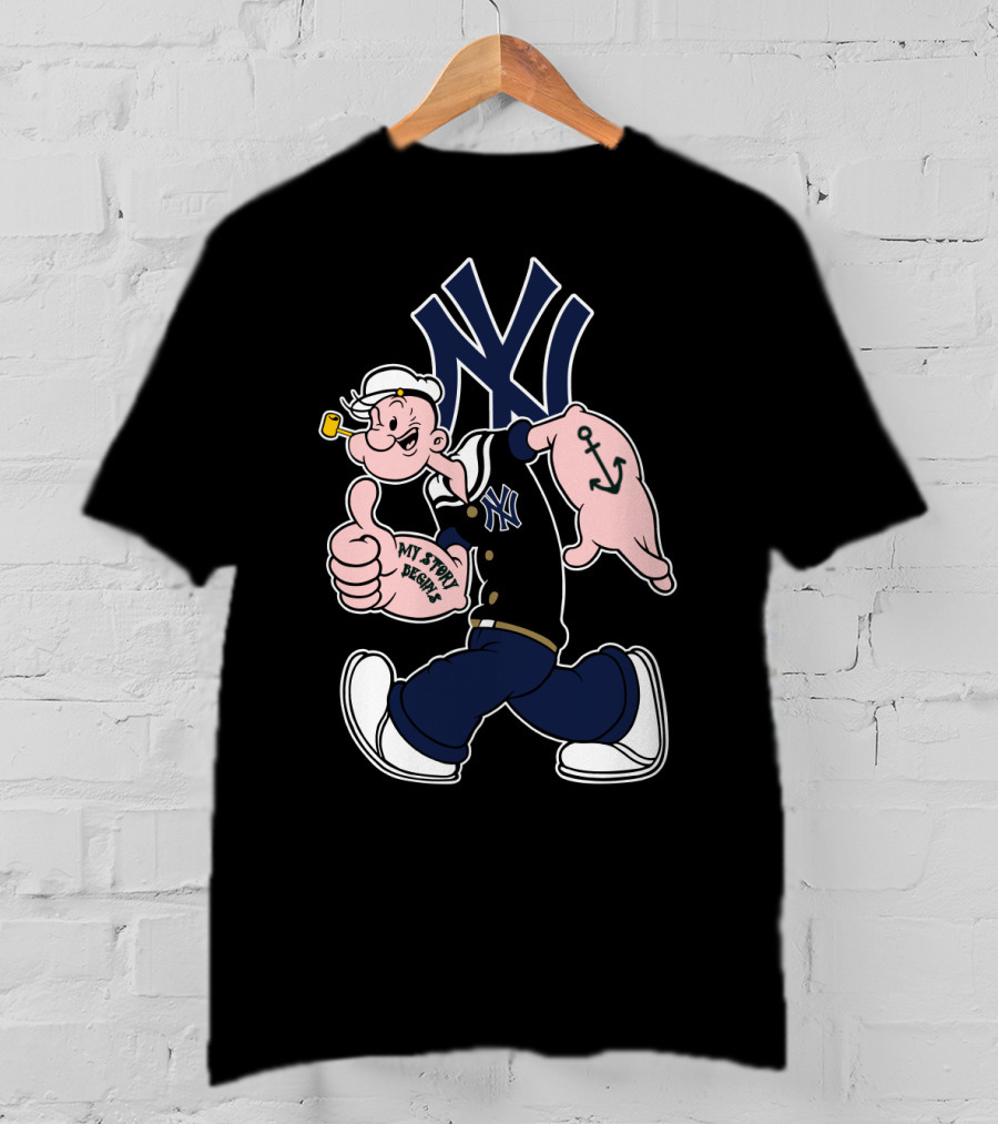 New York Yankees Popeye Cartoon Character Mlb Collaboration T-Shirt