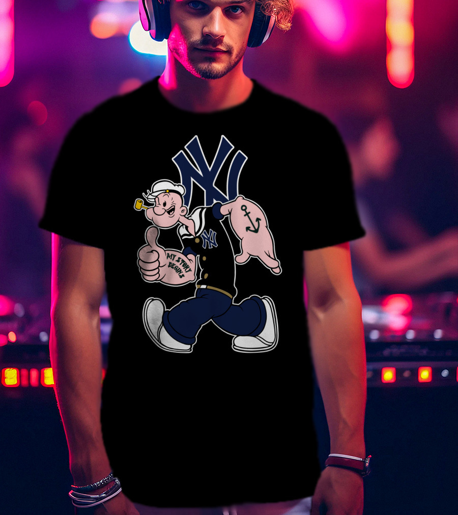 New York Yankees Popeye Cartoon Character Mlb Collaboration T-Shirt