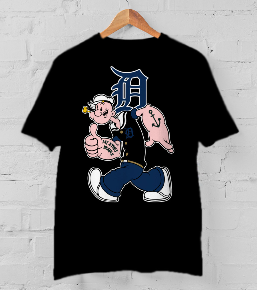 Popeye Detroit Tigers Emblem With Anchor And Baseball Cap T-Shirt