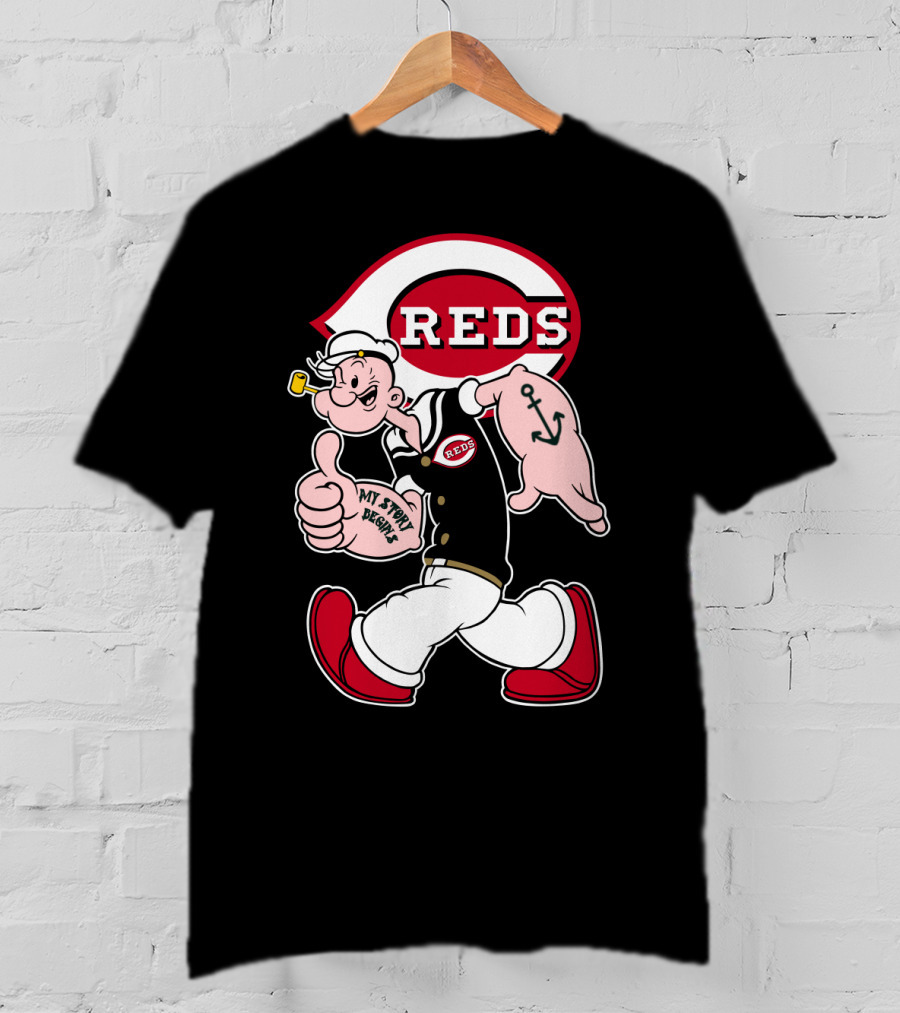 Cincinnati Reds Popeye Cartoon Character Collaboration T-Shirt