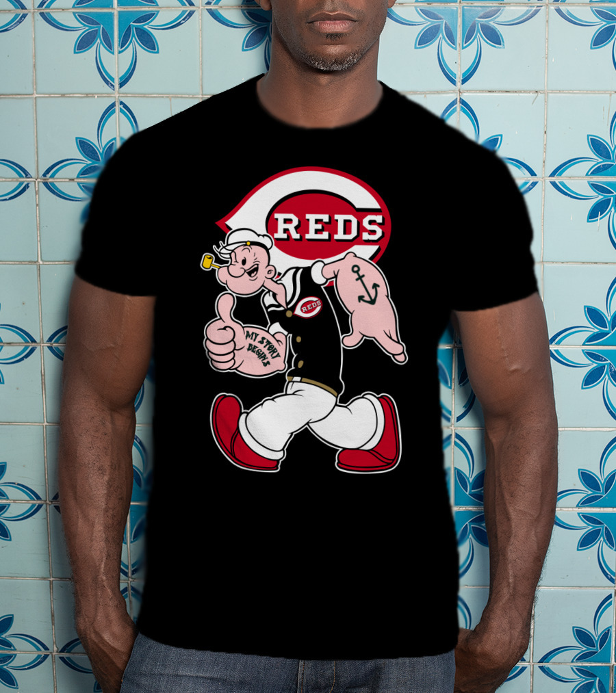 Cincinnati Reds Popeye Cartoon Character Collaboration T-Shirt