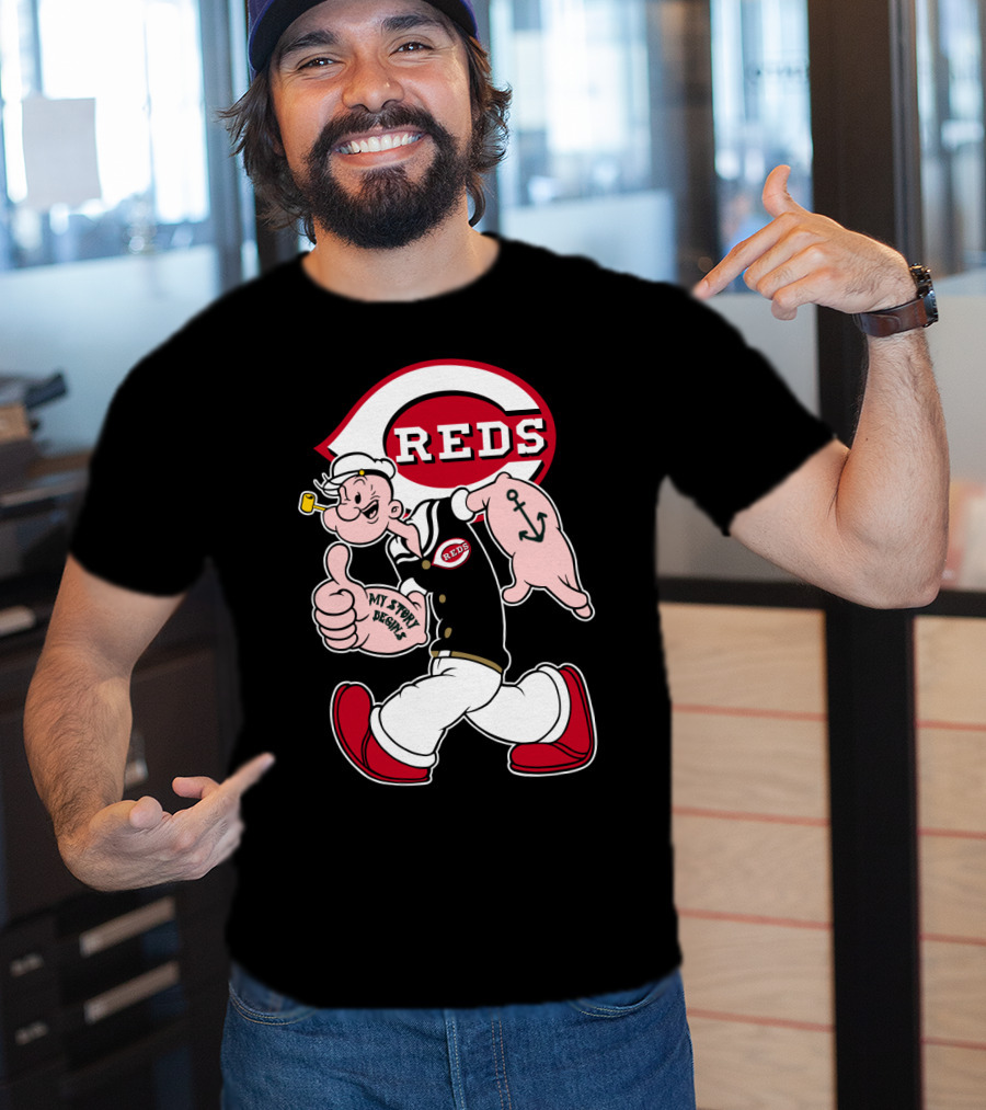 Cincinnati Reds Popeye Cartoon Character Collaboration T-Shirt