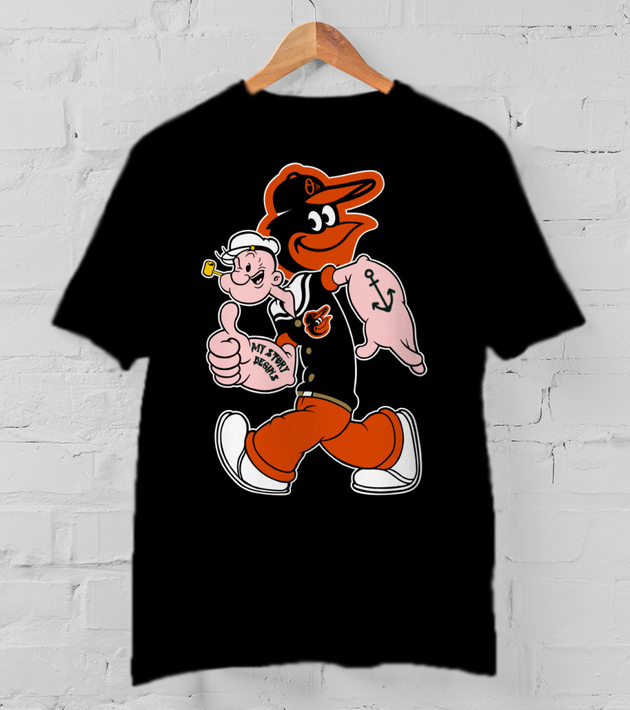 Baltimore Orioles Cartoon Mashup With Popeye And Oriole Bird T-Shirt