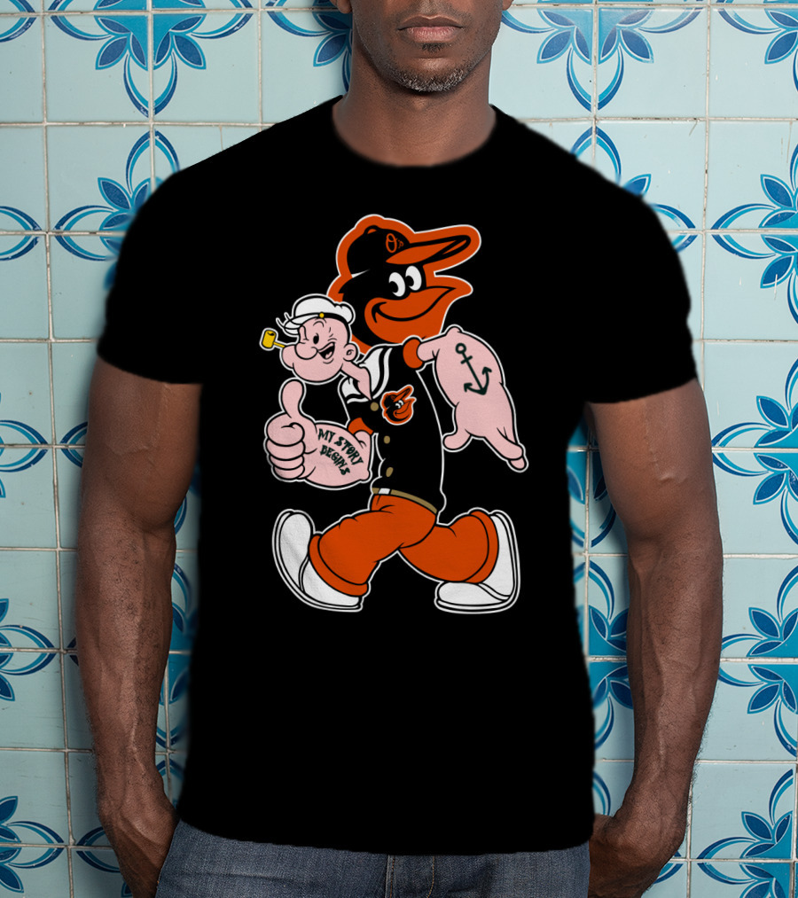 Baltimore Orioles Cartoon Mashup With Popeye And Oriole Bird T-Shirt