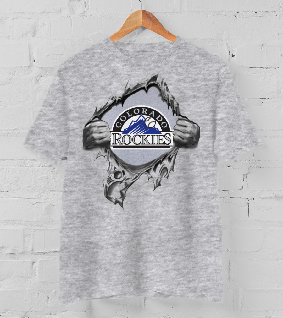 Colorado Rockies Baseball Logo With Ripped Effect And Classic Mountain T-Shirt
