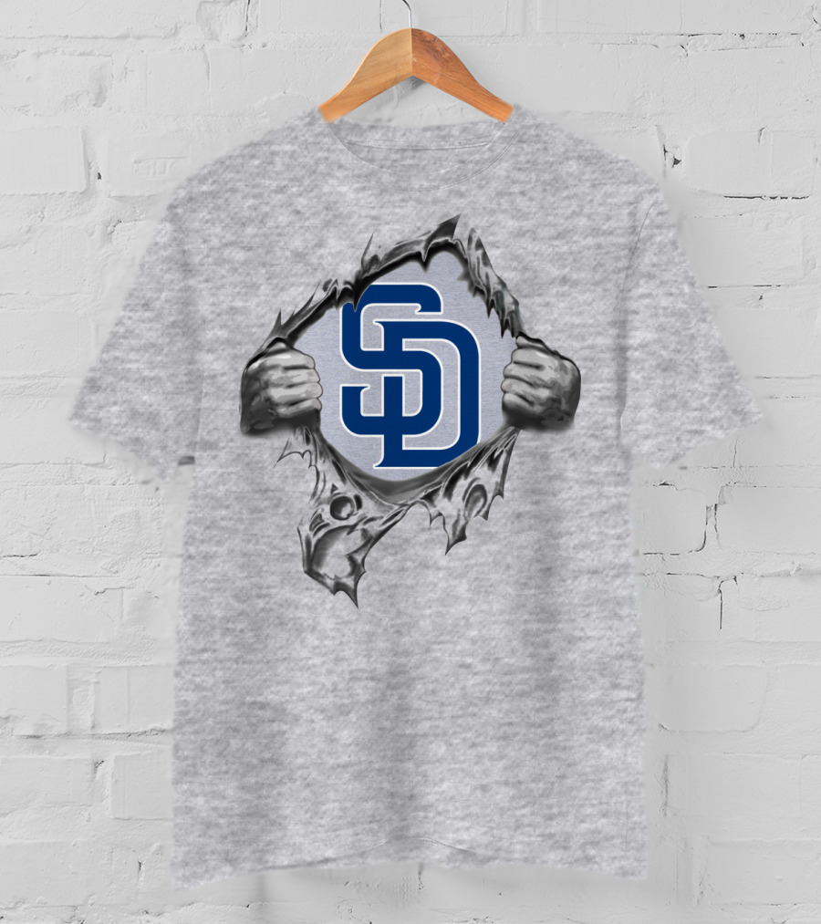 San Diego Padres Logo With Hands Tearing Through Fabric T-Shirt