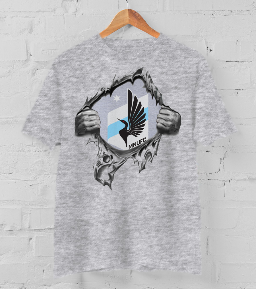Mnufc Minnesota United Fc Logo With Wings And Star On Torn T-Shirt
