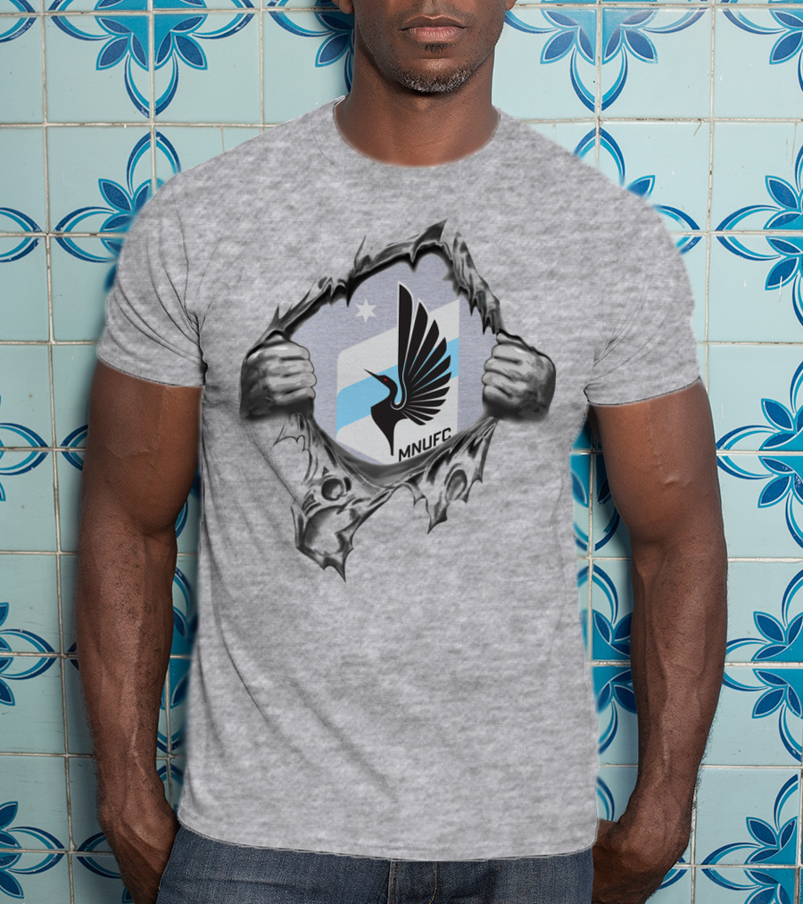Mnufc Minnesota United Fc Logo With Wings And Star On Torn T-Shirt