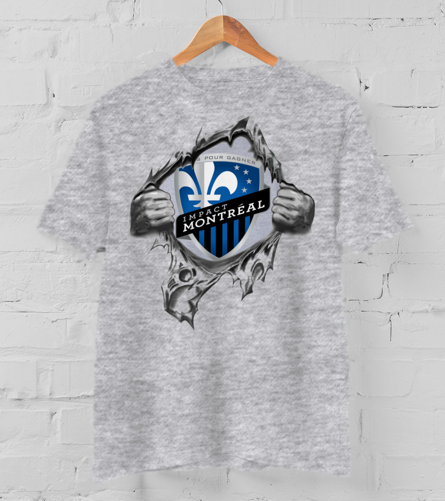 Impact Montreal Saputo Tout Pour Gagner Fleur-De-Lis Logo Hands Ripping T-Shirt