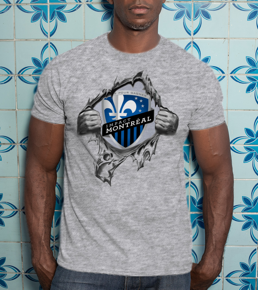 Impact Montreal Saputo Tout Pour Gagner Fleur-De-Lis Logo Hands Ripping T-Shirt