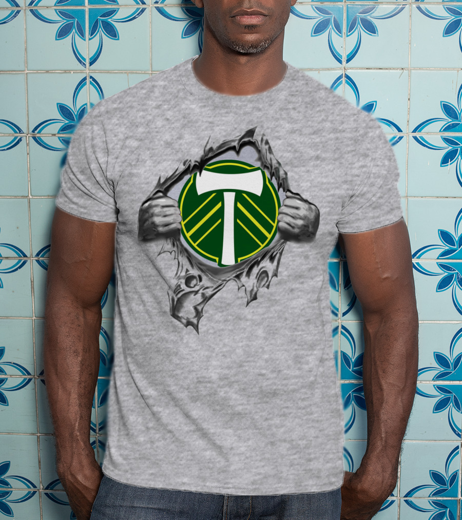 Portland Timbers Logo With Ripped Background And Hands T-Shirt