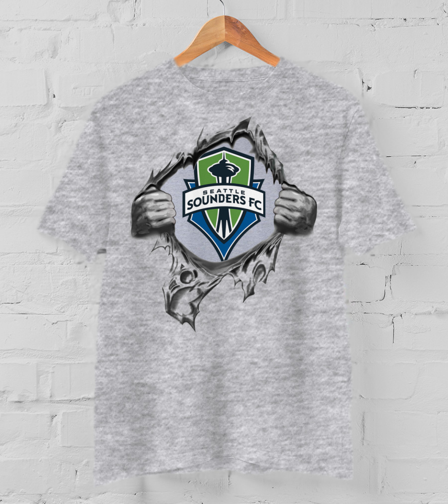 Seattle Sounders Fc Space Needle Emblem Peeking Through Ripped T-Shirt