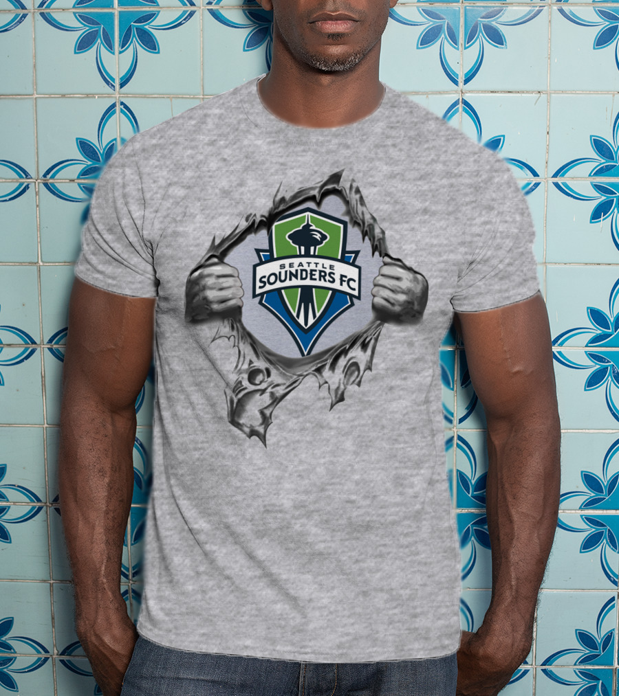 Seattle Sounders Fc Space Needle Emblem Peeking Through Ripped T-Shirt