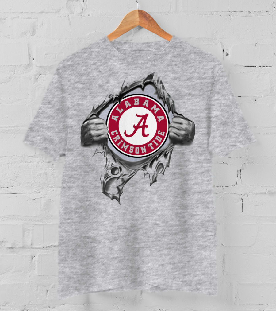 Alabama Crimson Tide A Symbol Revealed Through Torn Fabric T-Shirt
