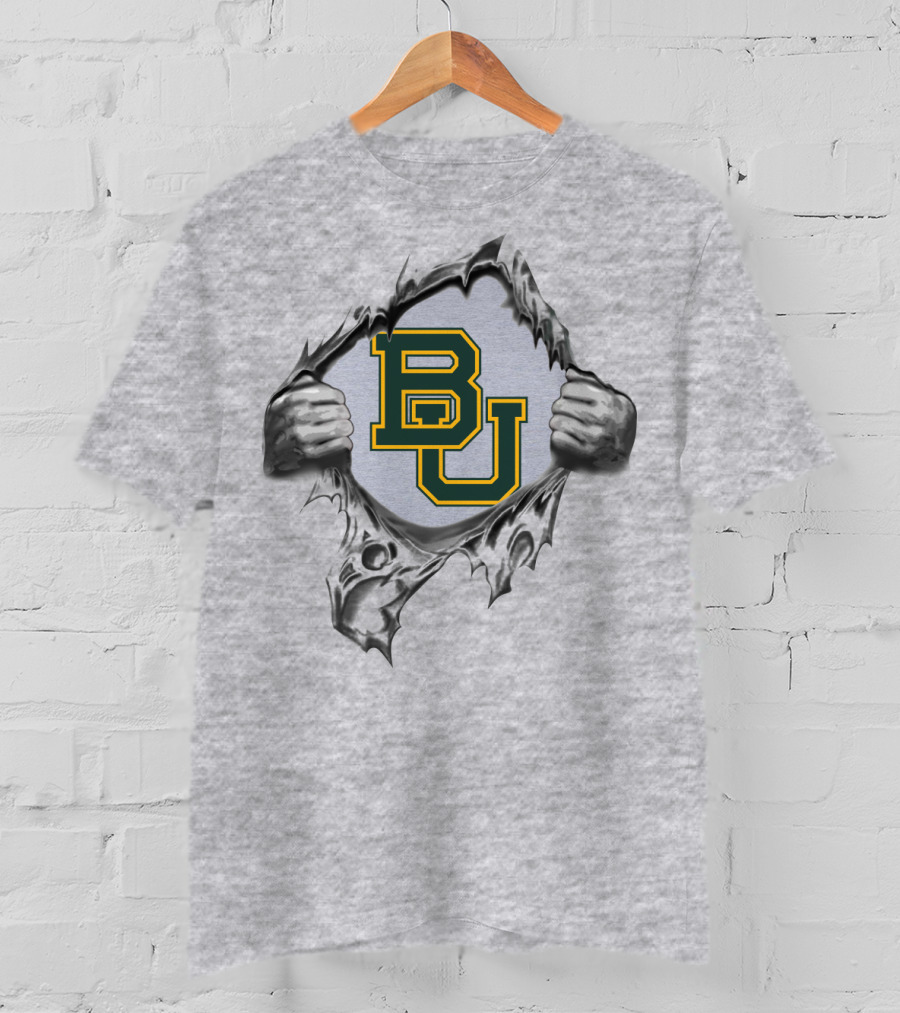 Baylor Bears Bu Logo Ripped Steel T-Shirt