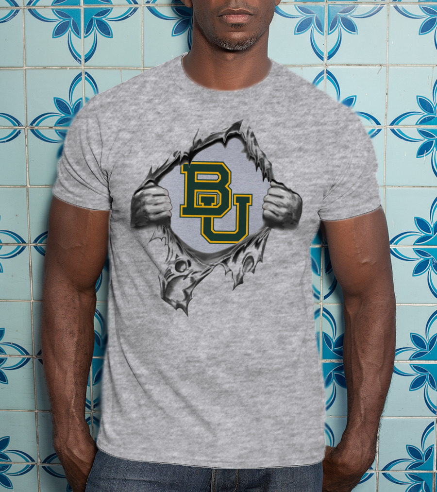 Baylor Bears Bu Logo Ripped Steel T-Shirt