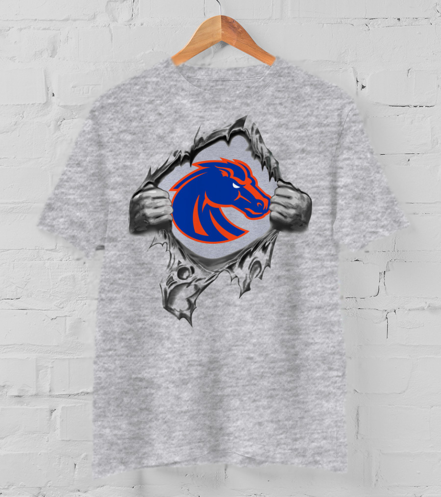 Boise State Broncos Ripped Steel Symbol With Horse Head T-Shirt