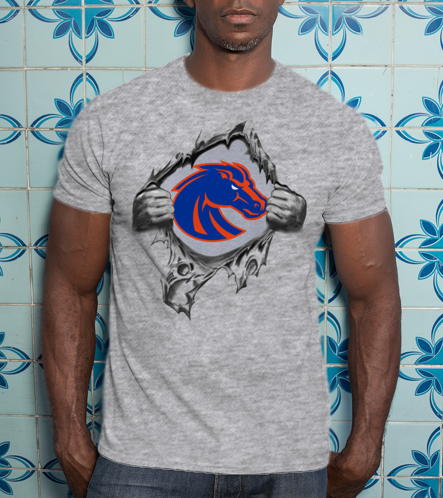 Boise State Broncos Ripped Steel Symbol With Horse Head T-Shirt