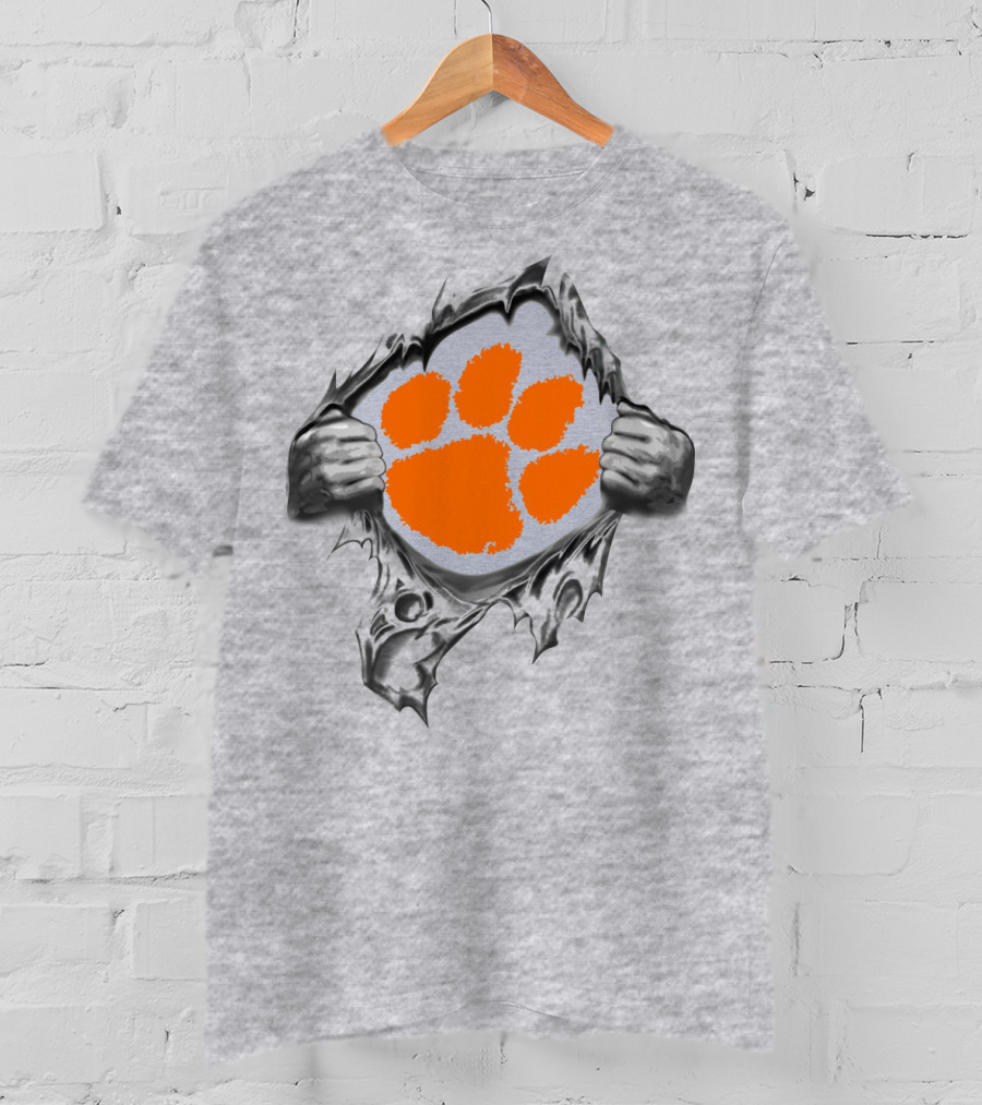 Clemson Tigers Orange Paw Logo Rip T-Shirt
