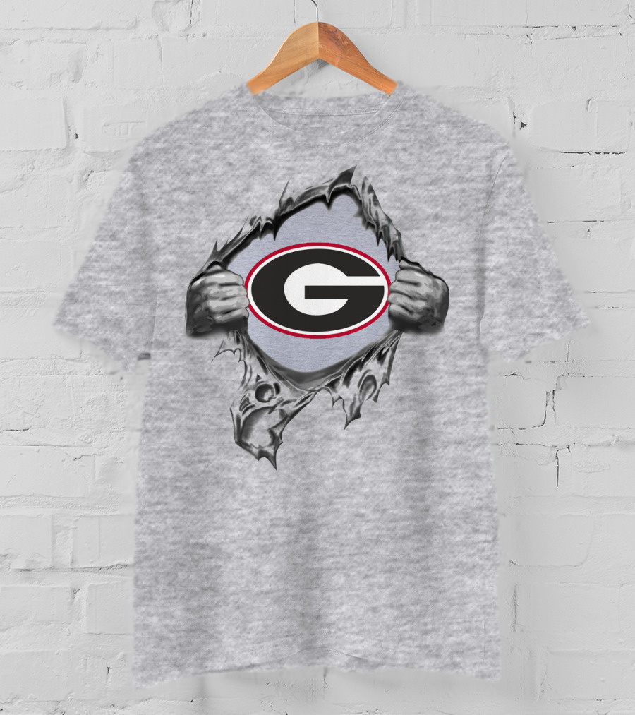 Georgia Bulldogs G Logo Peeking Through Torn Fabric T-Shirt
