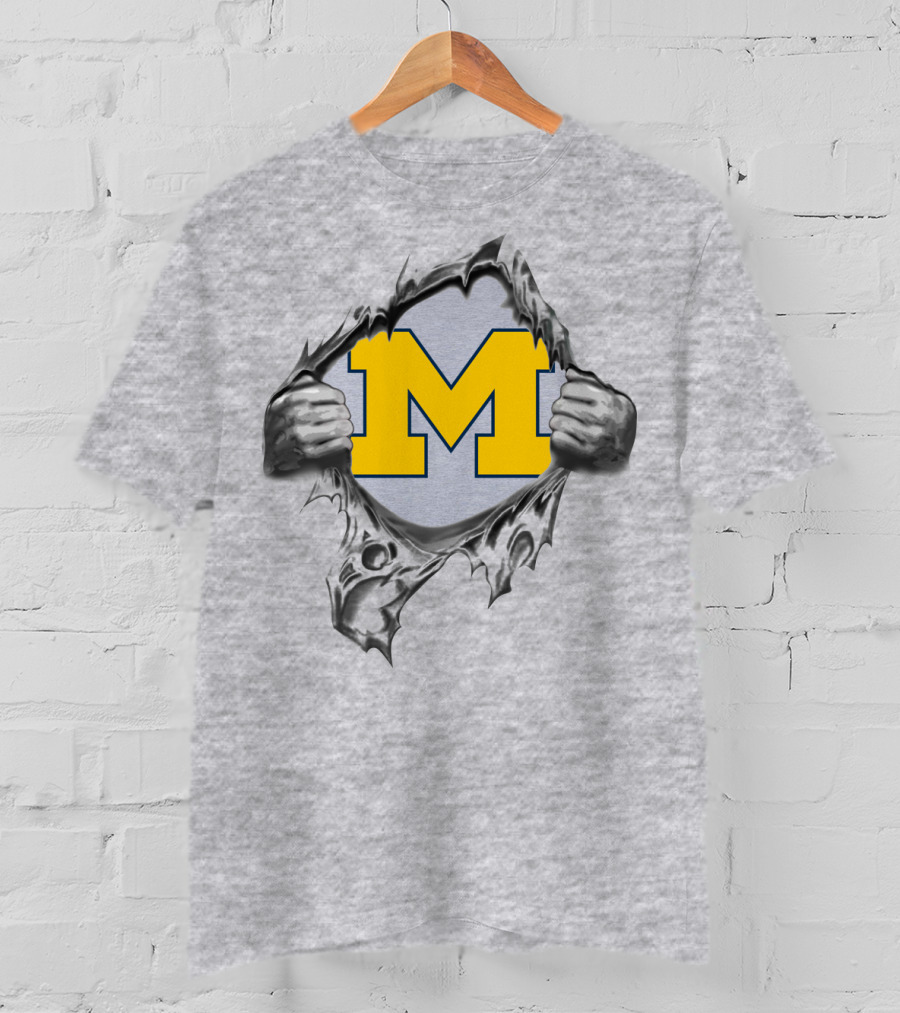 Michigan Wolverines M Logo Ripped Steel T-Shirt