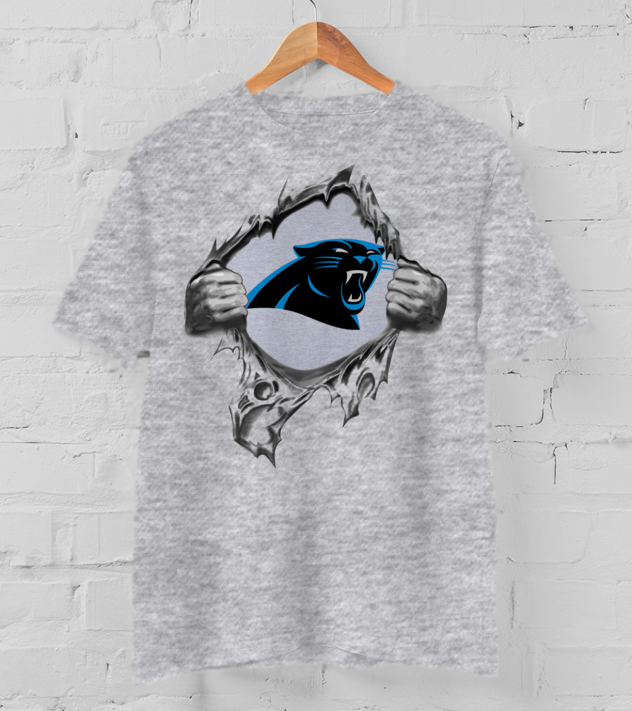 Carolina Panthers Logo Peeking Through Torn Fabric T-Shirt