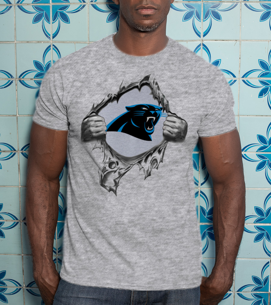Carolina Panthers Logo Peeking Through Torn Fabric T-Shirt