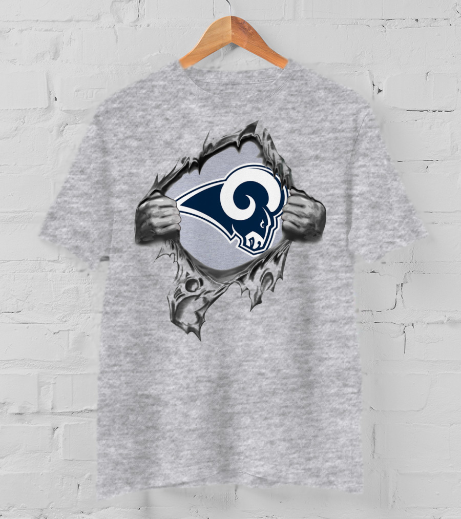 Los Angeles Rams Logo Breaking Through Silver T-Shirt