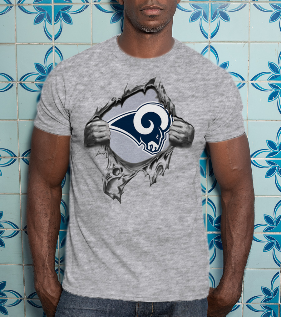 Los Angeles Rams Logo Breaking Through Silver T-Shirt