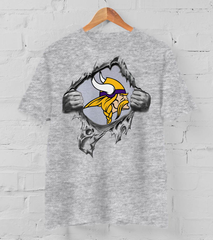 Minnesota Vikings Ripped Shield Viking Head T-Shirt